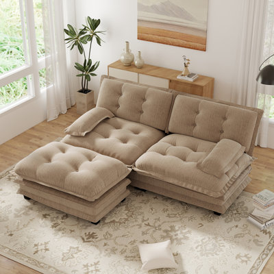77" Wide Modern L-shaped Modular Sectional Sofa Chenille Fabric Comfy Cloud Couch Loveseat Sofa With Deep Seat And Movable Ottoman