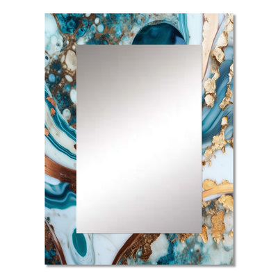 Ocean Marble Hald Circle Abstract I - Marble Decorative Mirror, Blue Wall Mirror, Printed Metal Art