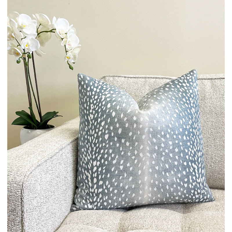 Housse de coussin en lin antilope, Bleu à imprimé animalier, H 22 po x l 22 po