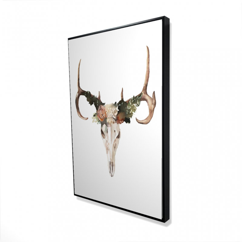 Crâne de cerf avec des roses - Fleurs Hygge, décoration sur toile encadrée