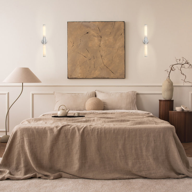Applique murale 2 lumières en marbre naturel espagnol avec abat-jour albâtre (ensemble de 2), Nickel brossé