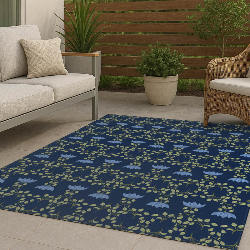 Tapis d'extérieur décoratif Anjelica, Marine, Rectangulaire 2 pi x 3 pi