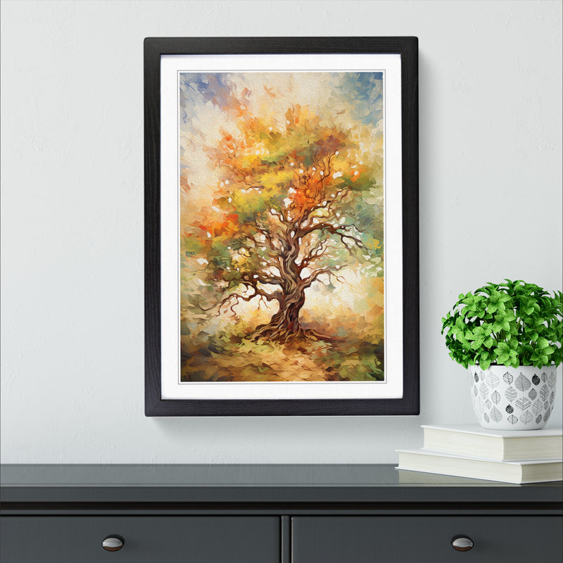 Oak Tree Gestural No.2 - Single Picture Frame Print on Wood, Black, 34cm H x 25cm W x 2cm D