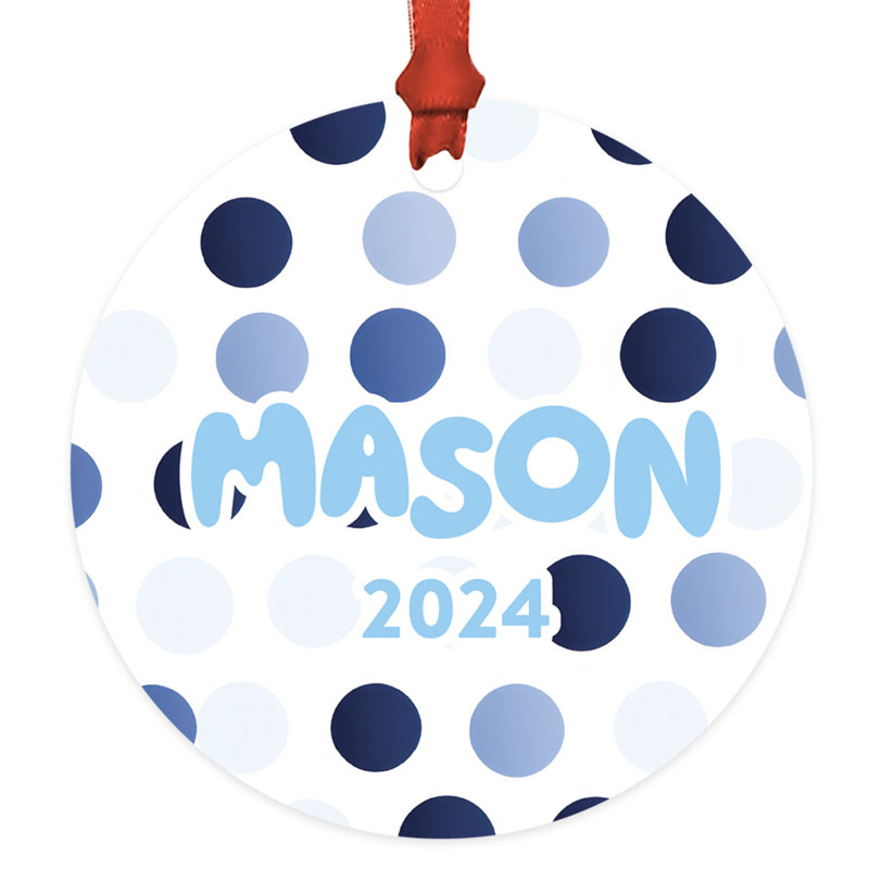 Ornement de Noël personnalisé à pois bleus 20xx, Oui