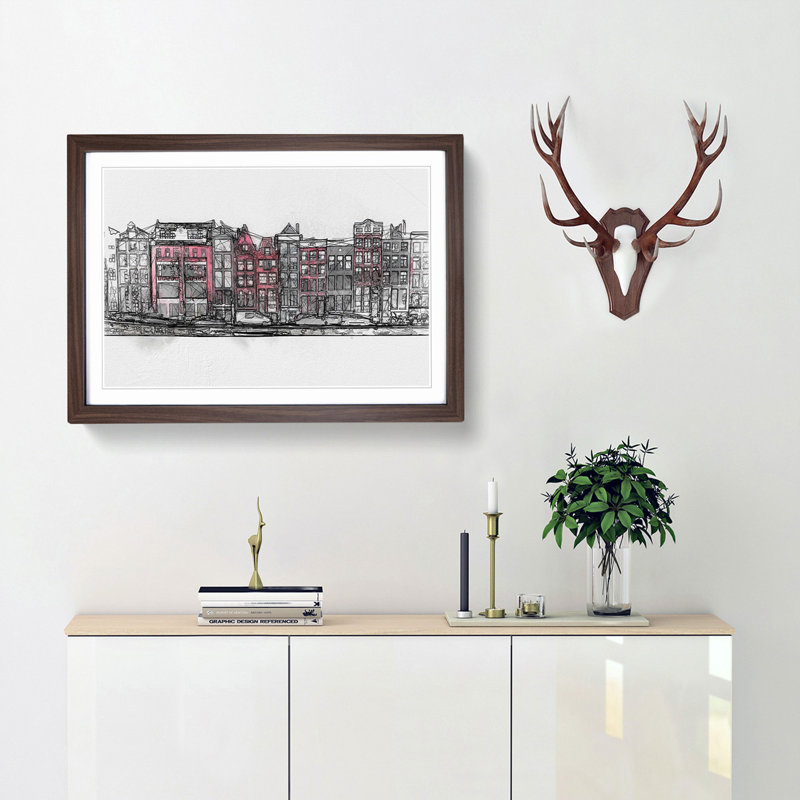 Wintertime in Amsterdam Netherlands in Abstract - Picture Frame Graphic Art Print, Walnut, 60cm H x 91cm W x 2cm D