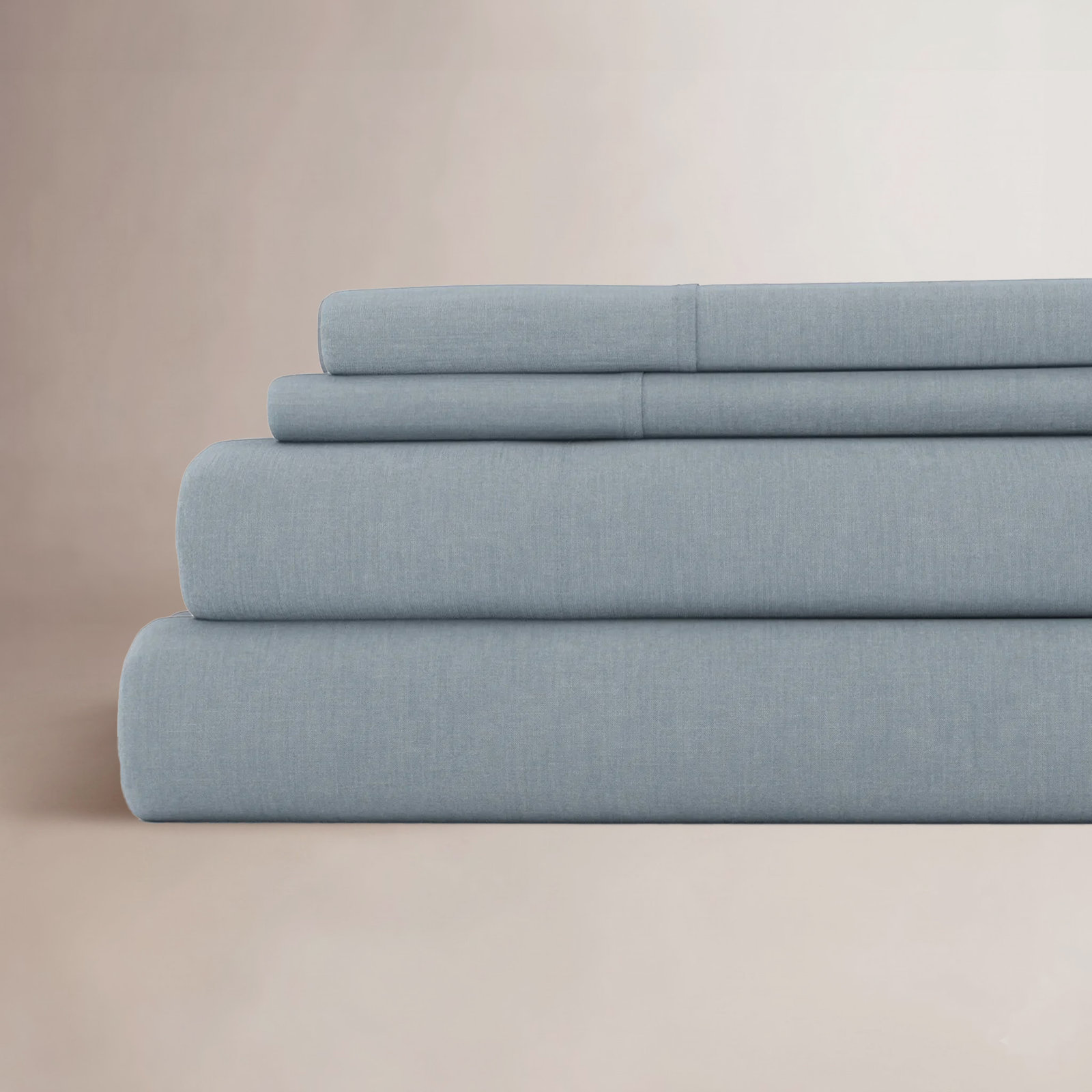 Linen Blend Sheet Set, Cal.King Sheet Set + Fitted Sheet + 2 Pillowcases, Light Blue