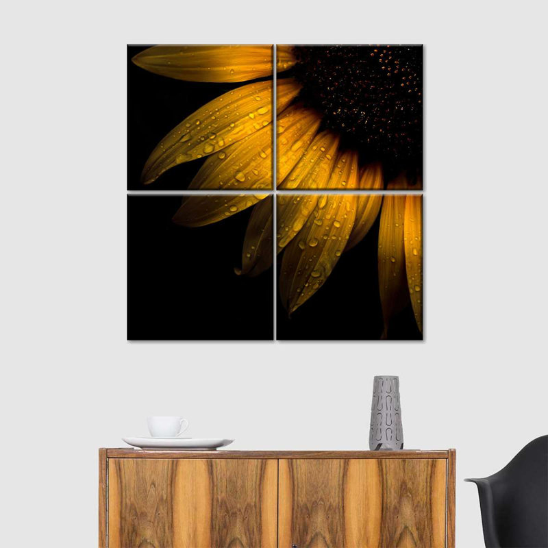 Ensemble de 4 pièces de pétales de tournesol sur toile, H 74 po x l 74 po x P 1,25 po