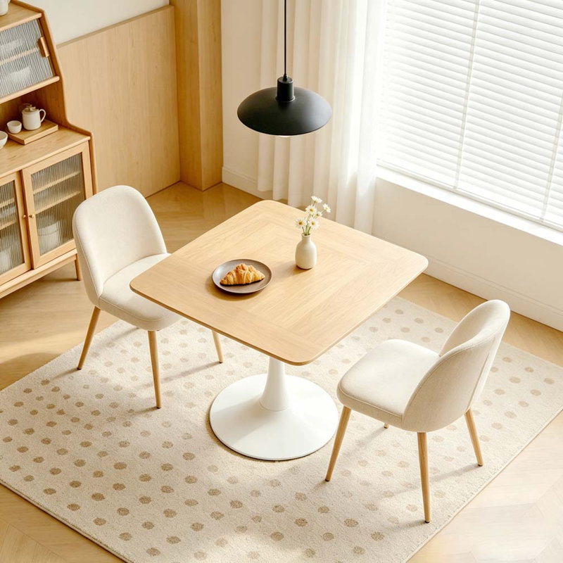 42 Inch Square Tulip Dining Table, Oak/White, 28.93"H x 42.12"L x 42.12"W