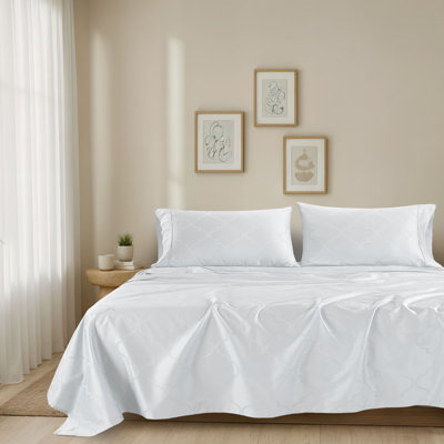 Ensemble de draps 100% coton jacquard 300 fils tissés en satin de coton
