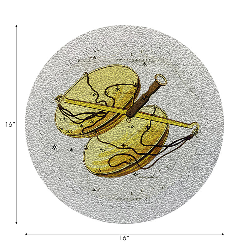 Zodiac Libra Vegan Leather Round Pebble Placemat, White