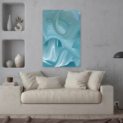 Vagues bleues fluides abstraites, art mural éthéré contemporain