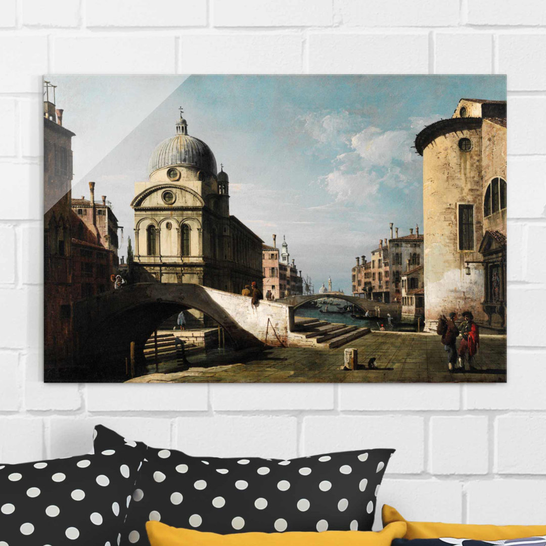 Glasbild Venezianisches Capriccio mit Blick auf Santa Maria Dei Miracoli von Bernardo Bellotto