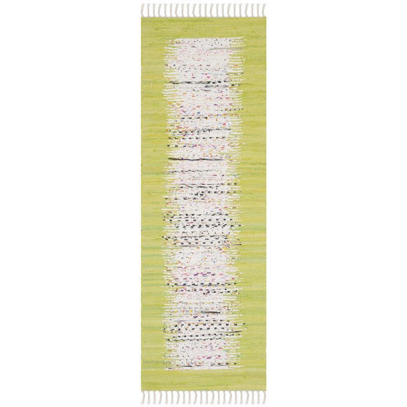 Tapis tissé à plat à la main ivoire / calcaire Paynter, Tapis de couloir 2 pi 3 po x 7 pi