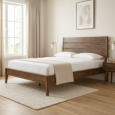 Tanira Full Size Bed Frame - TAB-44-F with Headboard & Footboard, Sturdy Solid Wood Slats Support, Center Metal Legs, Anti-Slip & Noise-Free, No Box Spring Needed, Easy Set Up, Warm Walnut