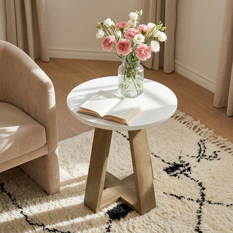 Table d'appoint ronde en bois, petite table de bout moderne, 1