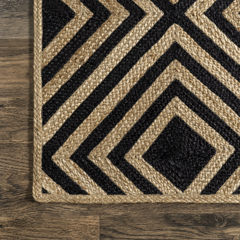 Black and Beige Jute Rectangular Trellis Area Rug, 9' x 12'