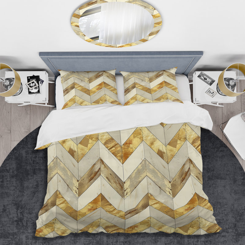 Ensemble de housse de couette transitionnelle Ivory Cream Chevron Glam, Housse de couette très grand et 2 très grandes t
