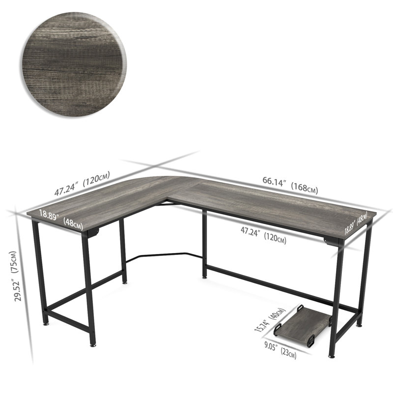 Willesden L-Shaped Steel Computer Desk, 29.52" H x 66.14" W x 18.9 " D, White/Gold