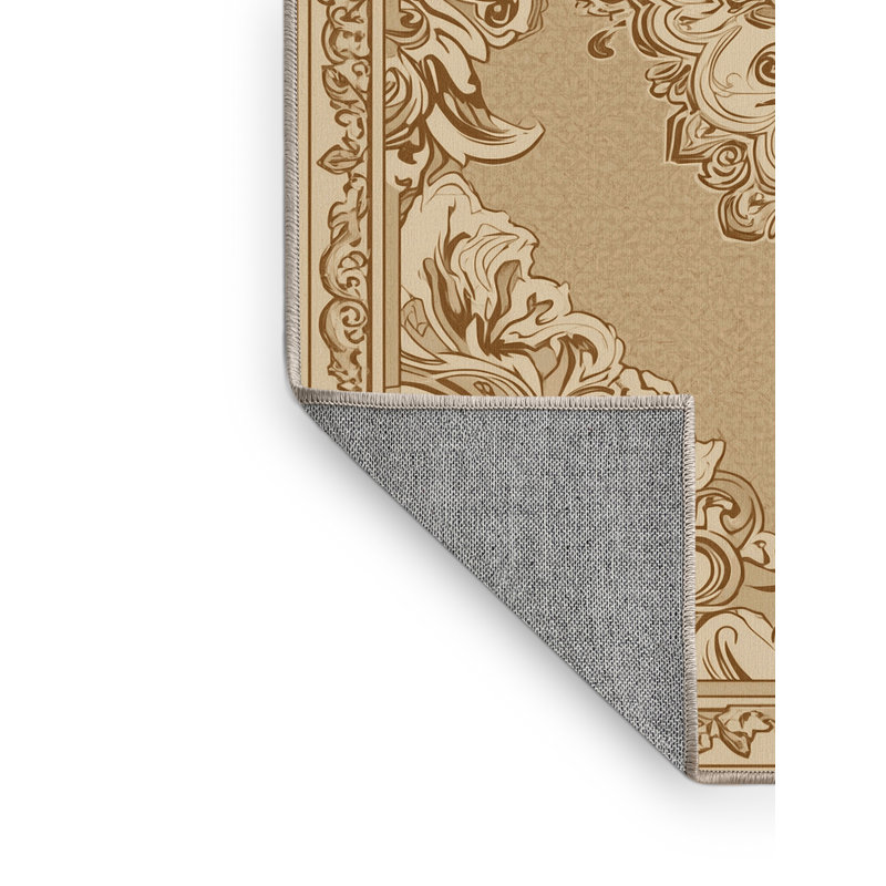 Tapis oriental traditionnel beige lavable à la machine Ottoline, Rond 7 pi