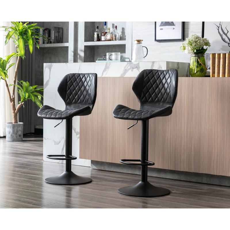 Enmond Swivel Adjustable Height Counter & Bar Stool with Metal Frame and Round Footrest, Faux Leather Counter Stool for Kitchen Island