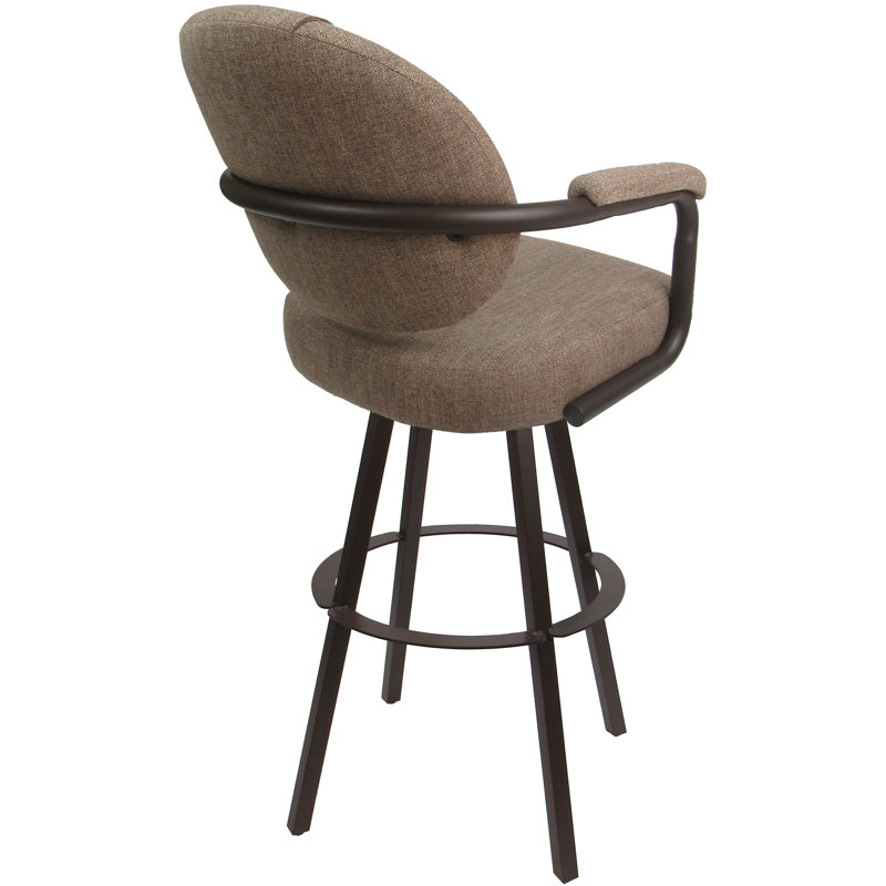Swivel Upholstered Counter Stool with Metal Frame, Beige Polyester Blend/Brown Frame