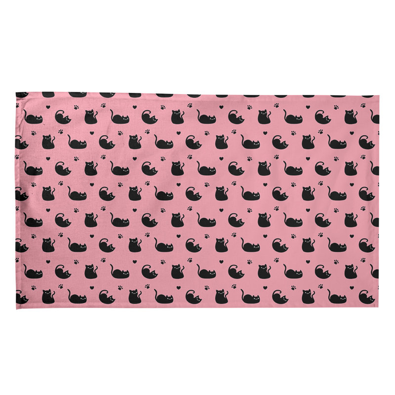 Torchon à motif de chat, Rose, Polyester sergé