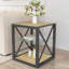 Table de bout de table de chevet de style industriel pour chambre à coucher et salon, plateau en bois de verre trempé naturel, système de rangement efficace à 3 niveaux pour économiser de l'espace-2075171711-2075171708