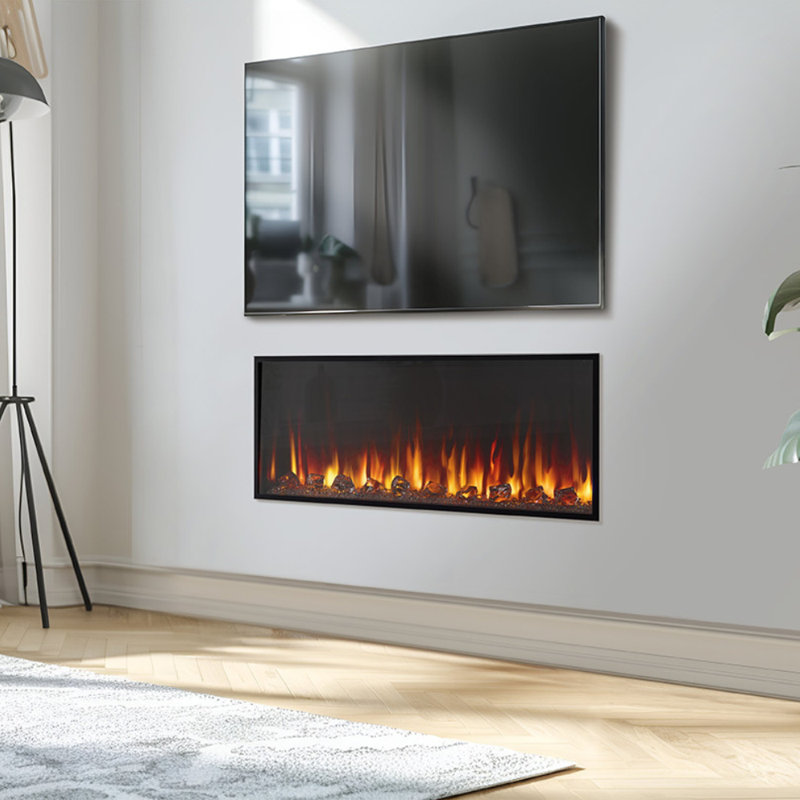 Foyer électrique encastré linéaire 43 pouces Scion - Flammes multicolores et bruits de feu craquelés
