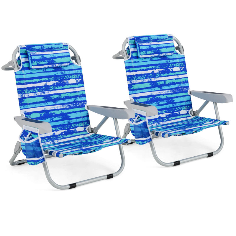 2 Pcs Folding Beach Chair Lightweight Aluminum Camping Chair With Storage Bag Navy
