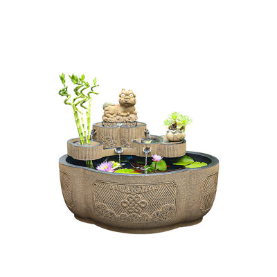 35.83"Circular fishpond with flowing water feature in the courtyard for generating income