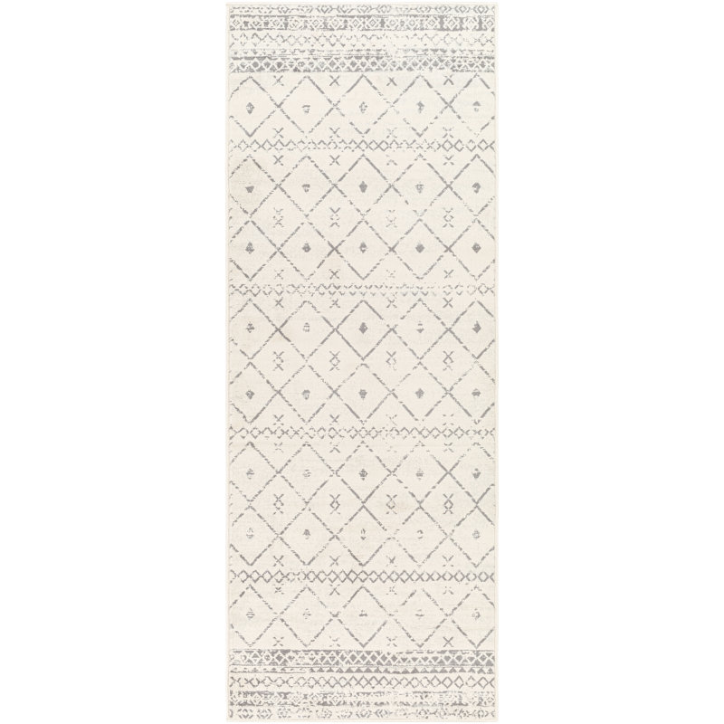 Herrod Machine Woven White/Medium Gray Area Rug, Runner 2'6" x 8'