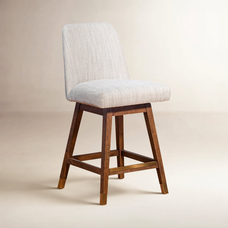 Tabouret pivotant Cesley Deryn, Tabouret de comptoir (siège d'une hauteur de 26 p, Chêne brun, Tissage de performance beige