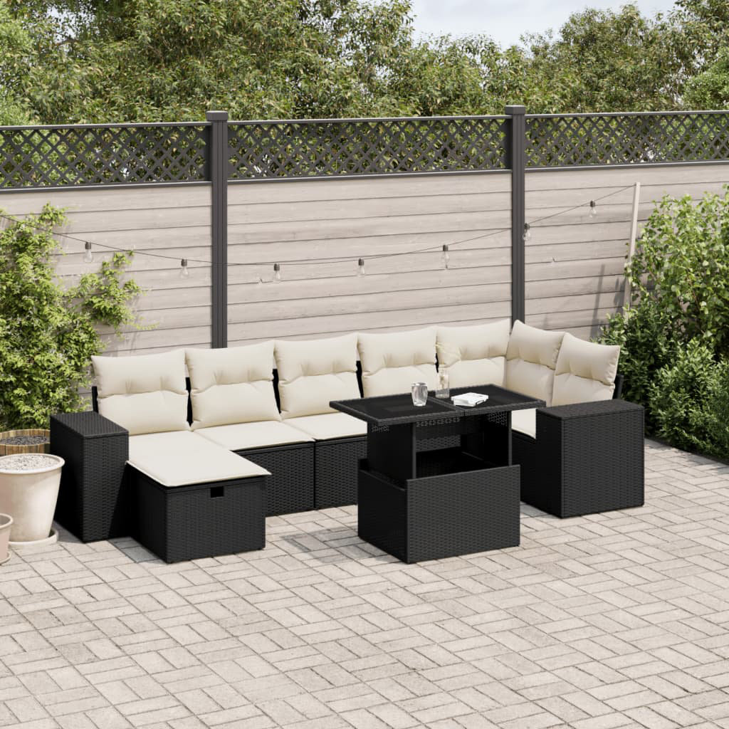 Vidaxl 8-Tlg. Garten-Sofagarnitur Mit Kissen Schwarz Poly Rattan