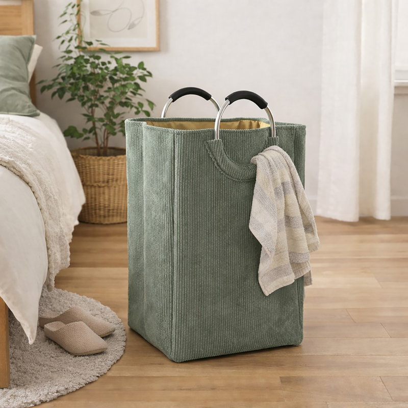 Panier à linge en velours côtelé 55L, Vert