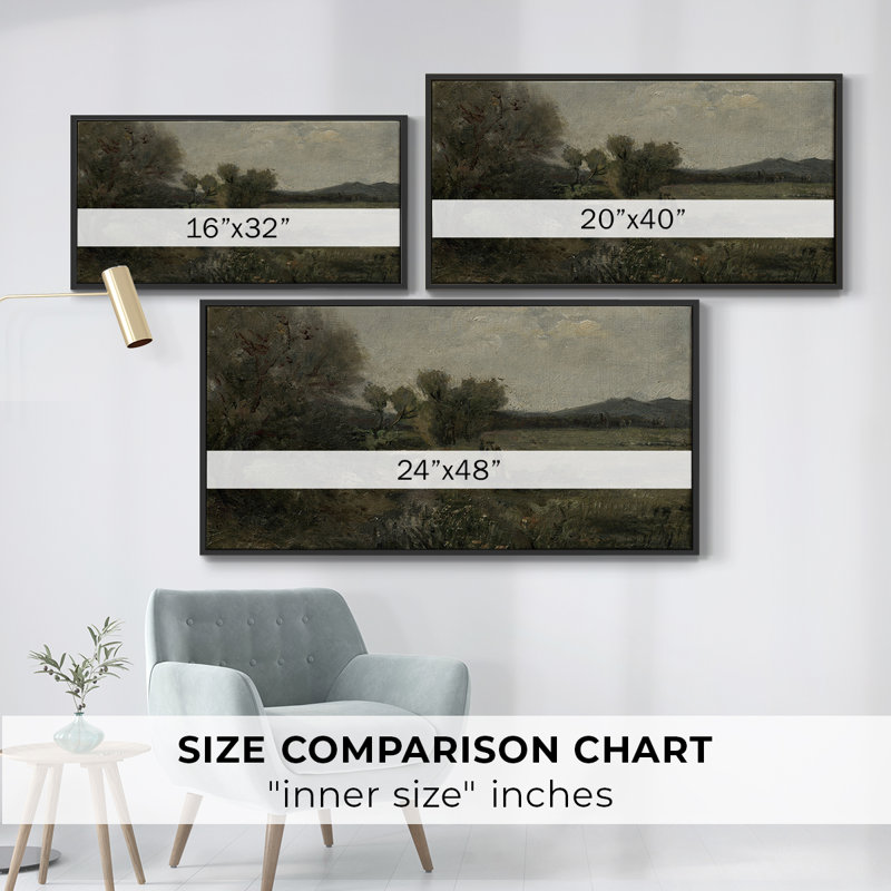 Série paysage - DLXVI - Toile tendue avec châssis encadré - Prêt à être accroché, H 21 po x l 41 po, Noir