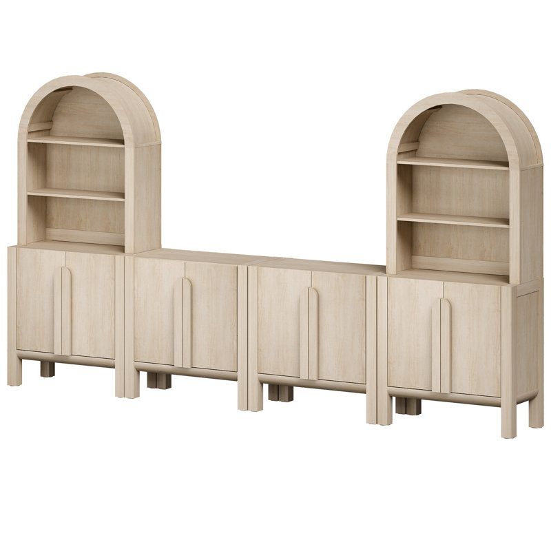 Armoire de rangement 4 en 1 de 71 po de hauteur, grand buffet de style Mid-Century de 126 po avec 8 portes et tablettes pour la cuisine