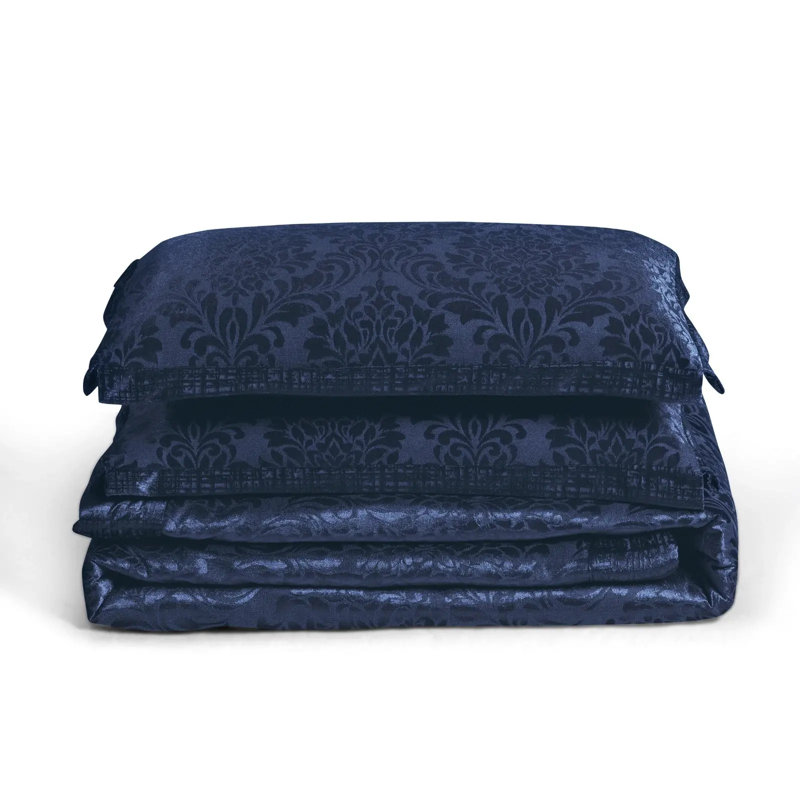 Polyester Floral Bedspread with Pillow Shams, Blue, Double Bedspread + 2 Standard Shams