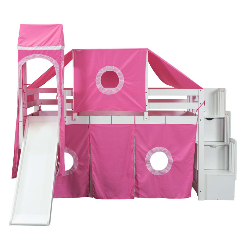 Lit mezzanine avec tente et tour, Simple, Rose