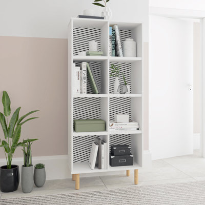 Essex 60.23" H x 26.57" W Mid-Century Modern 8-Shelf Open Bookcase in Zebra and White