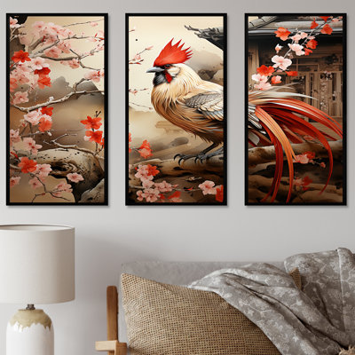 Japon, coq beige et rouge - coq animal, art mural