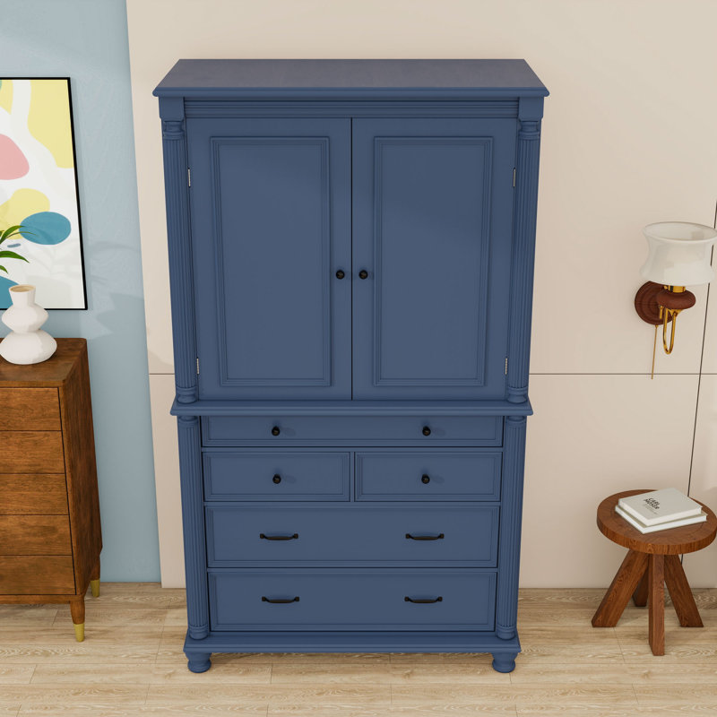 Garde-manger avec armoire de rangement, tiroirs, 2 tablettes réglables et tablettes de porte, Bleu