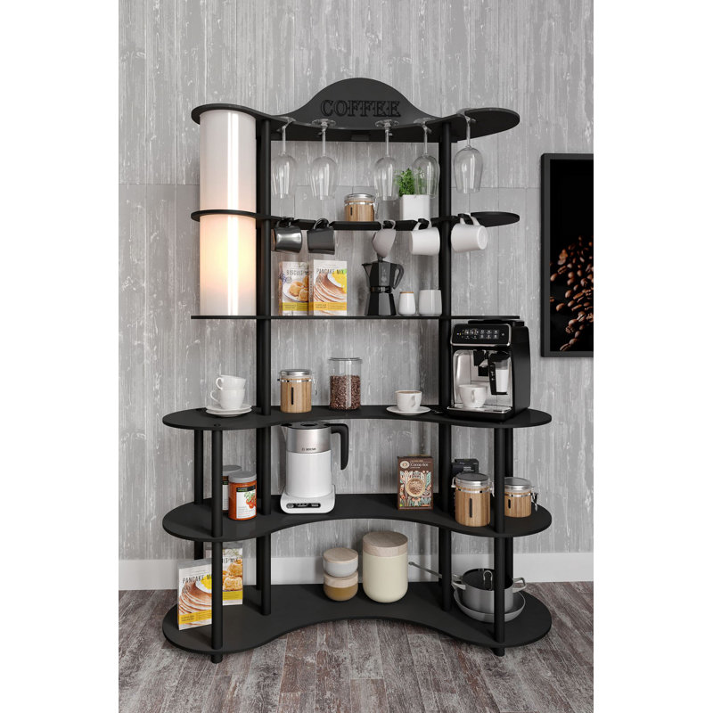 Élégant support à café avec pieds en bois, finition noire, 43,3 po x 15,7 po x 70,9 po | Fabrication 100% MDF durable | Parfait pour le salon ou le bureau, design moderne pour des espaces élégants