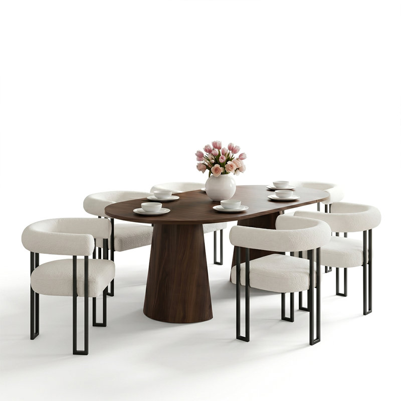 Ensemble de salle à manger moderne extensible de 47 à 83 po avec 4 ou 6 fauteuils bouclés Modern, 7 pièces : table, 6 chaises