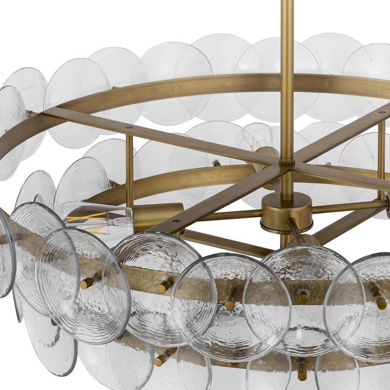 Loren-Multi-Tier Chandelier, Weathered Brass/Textured Clear