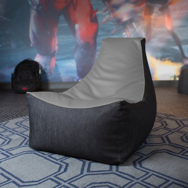 Pixel Gamer Bean Bag Chair - Game Room/Home Theater Bean Bag Chair, Premium Vinyl - Dark Denim, Charcoal