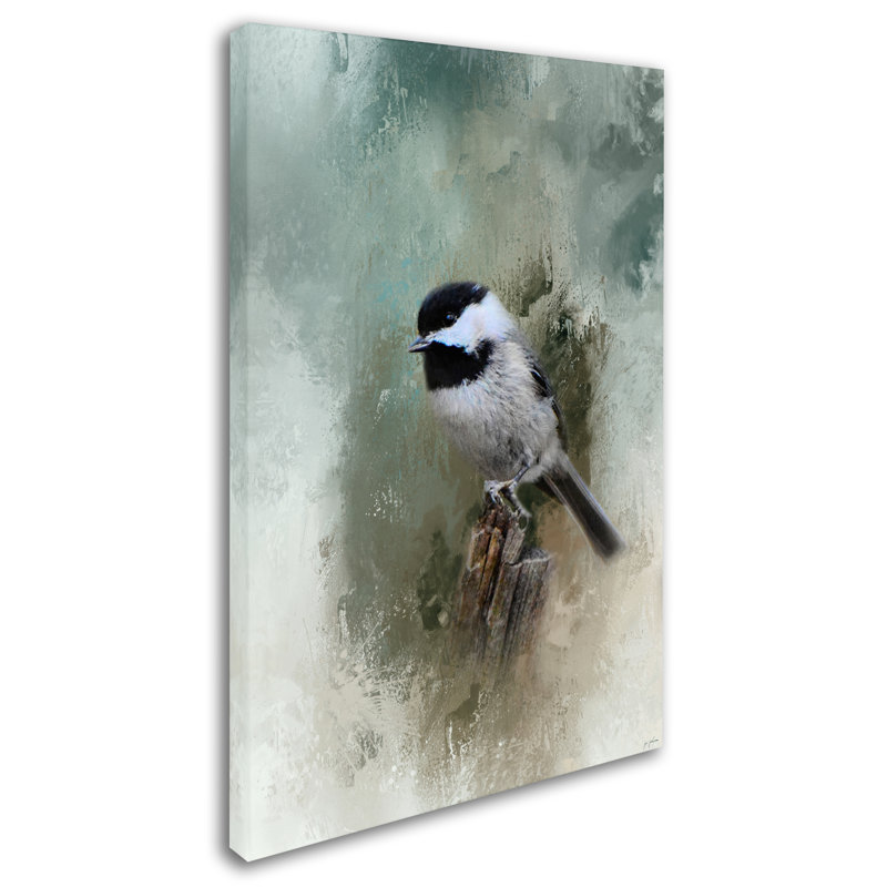 Winter Chickadee Canvas Art in Green and White