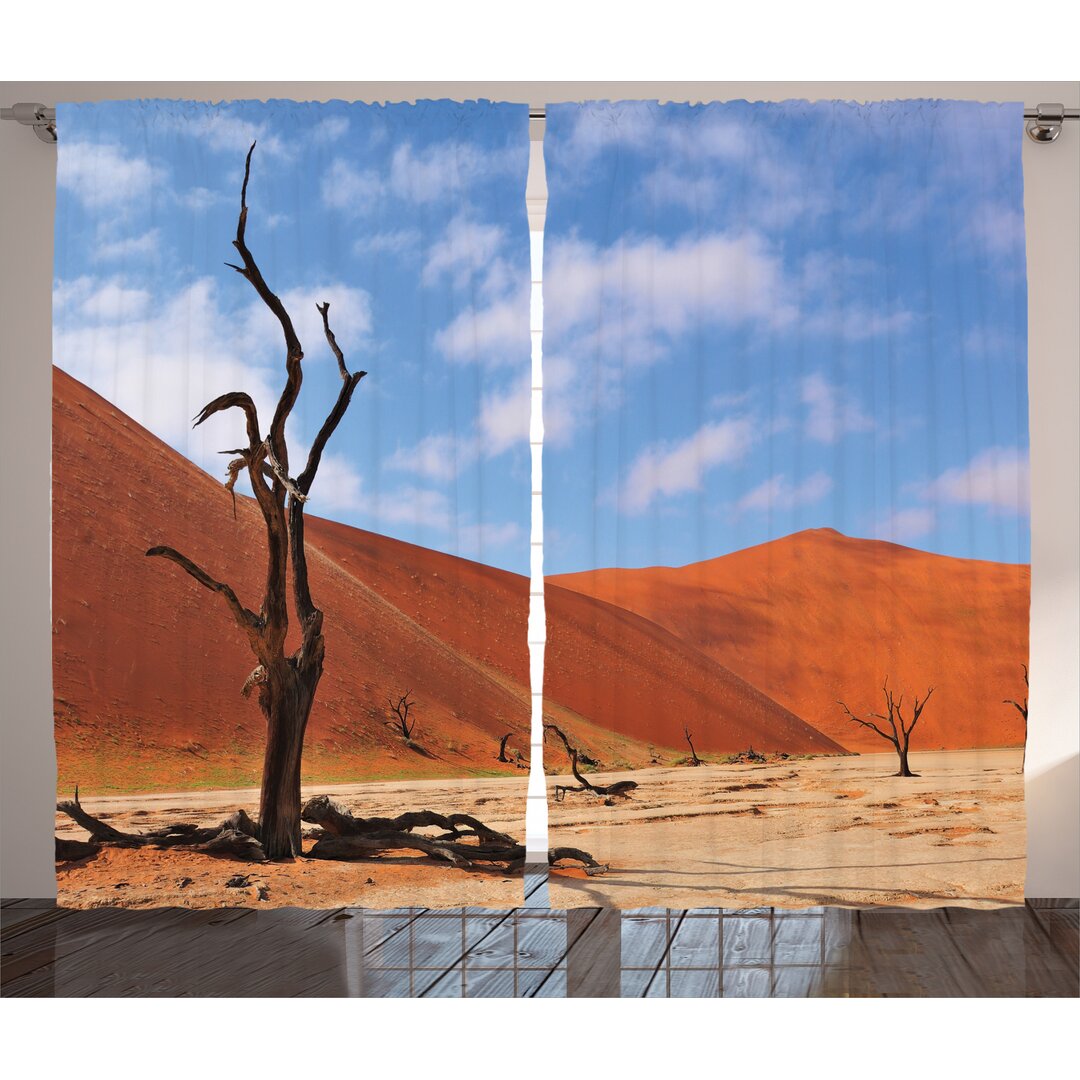 Rustikaler Vorhang, Einsamer Baum in der Wüste, afrikanisch, Braun Blau