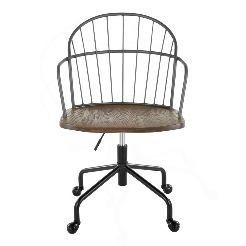 Chaise de bureau réglable en métal noir et bois de noyer foncé