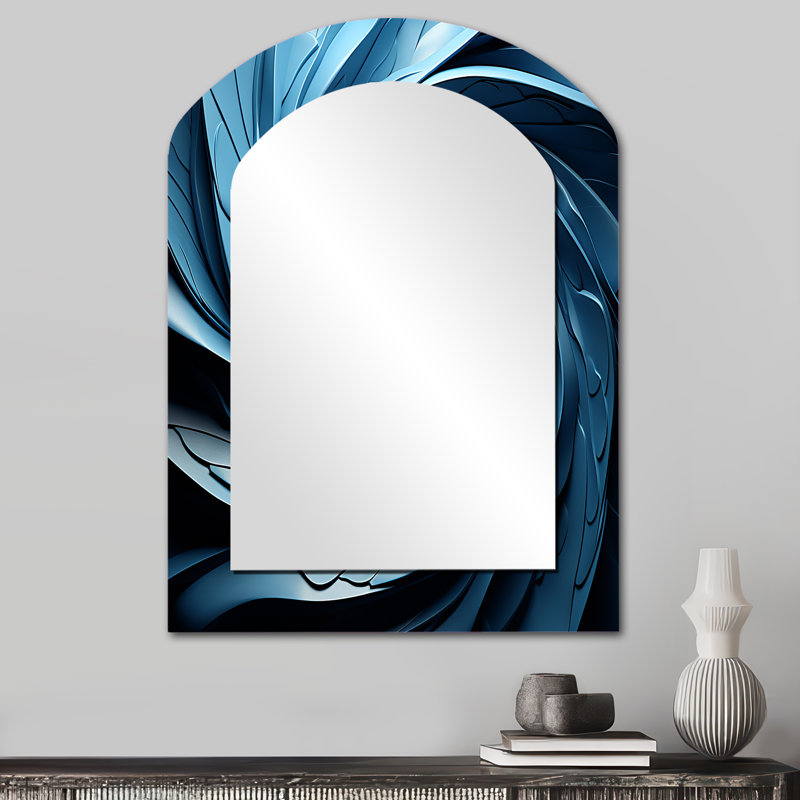 Spiralling Blue Abstract Vortex III - Abstract Arch Decorative Mirror On Metal, 34" x 25"