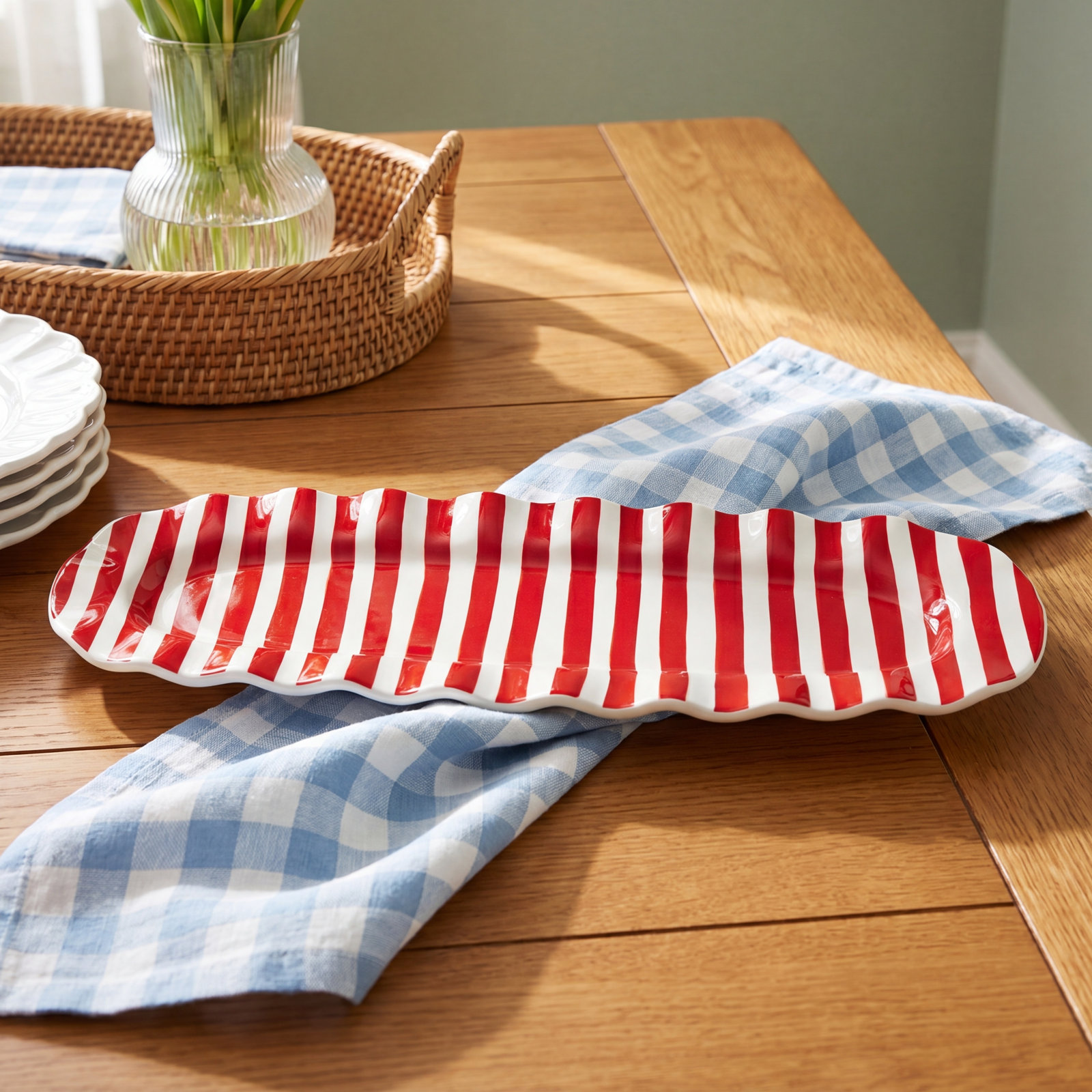 Red Stripe Ruffle Tray